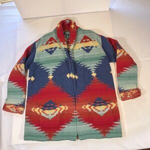 Ralph Lauren Womens Hand Knit Cardigan Sweater Vintage Southwestern Aztec Navajo